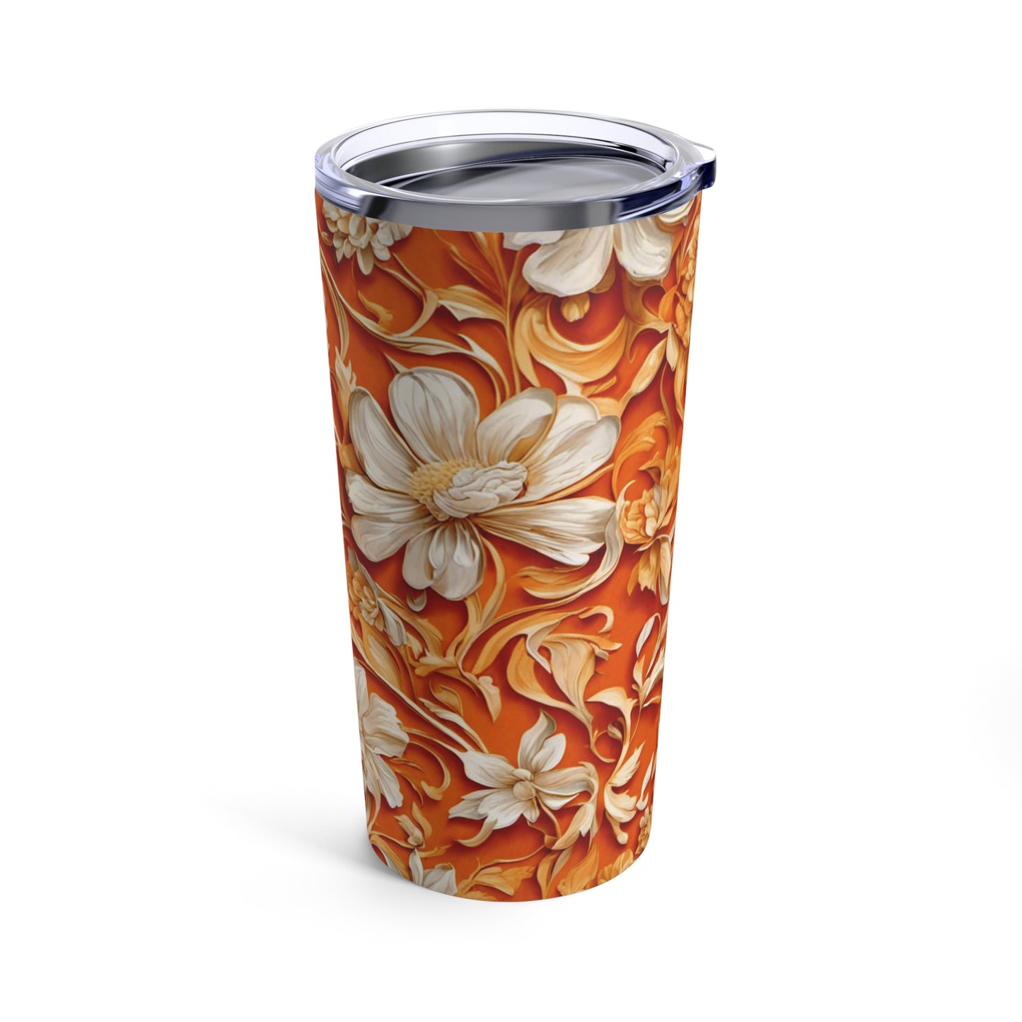 White Flowers on Apricot Tumbler 20oz