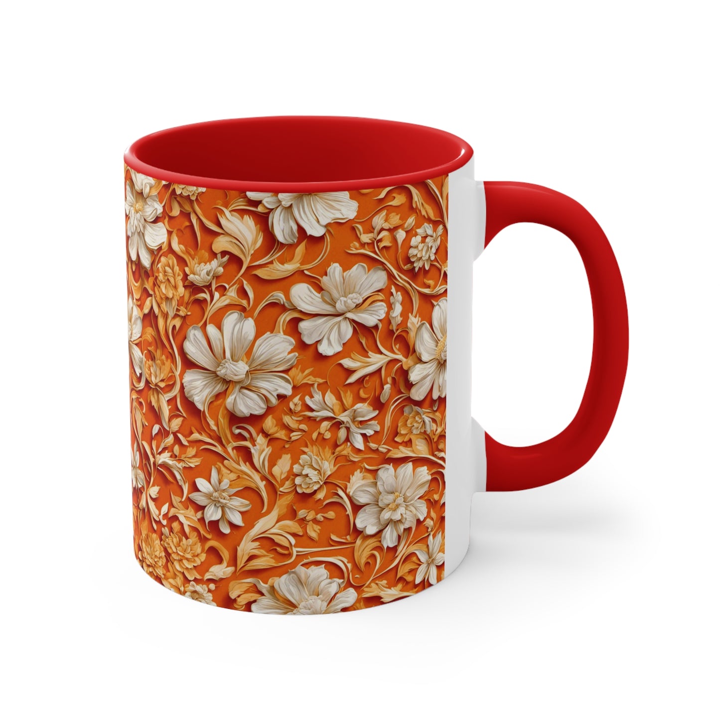 White Flowers on Apricot Coffee Mug, 11oz