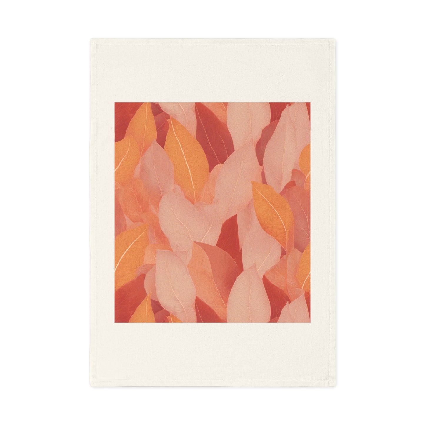 Soft Autumn Leaves in Pink, Red and Orange Cotton Tea Towel