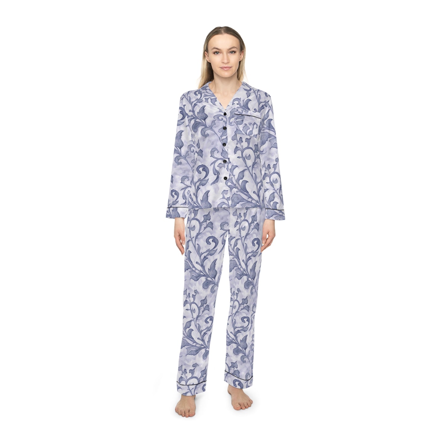 Climbing Blue-Grey Leaves, Women's Satin Pyjamas (AOP)