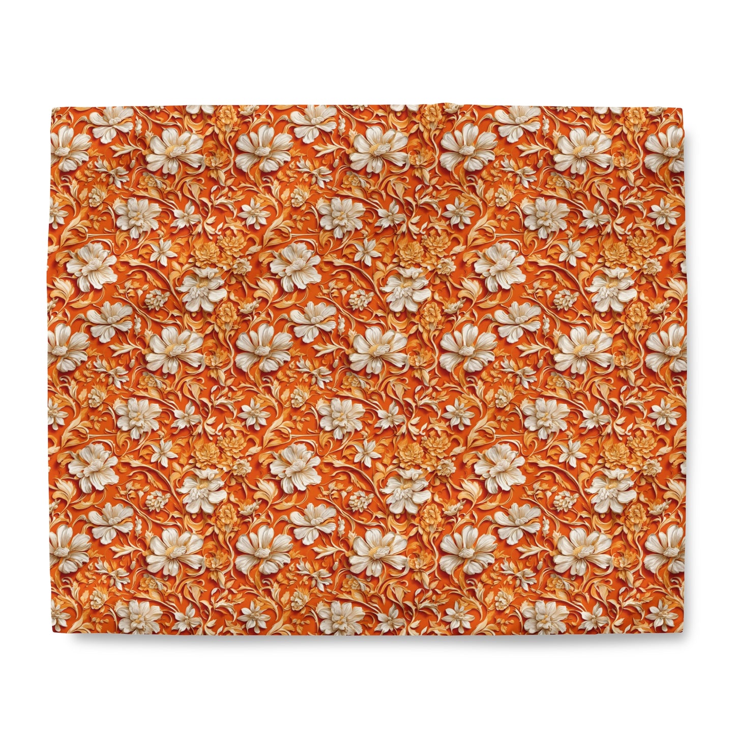 White Flowers on Apricot Duvet Cover