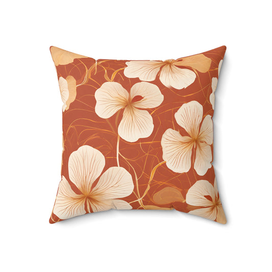 Leaves and Petals in Shades of Ochre Polyester Square Pillow