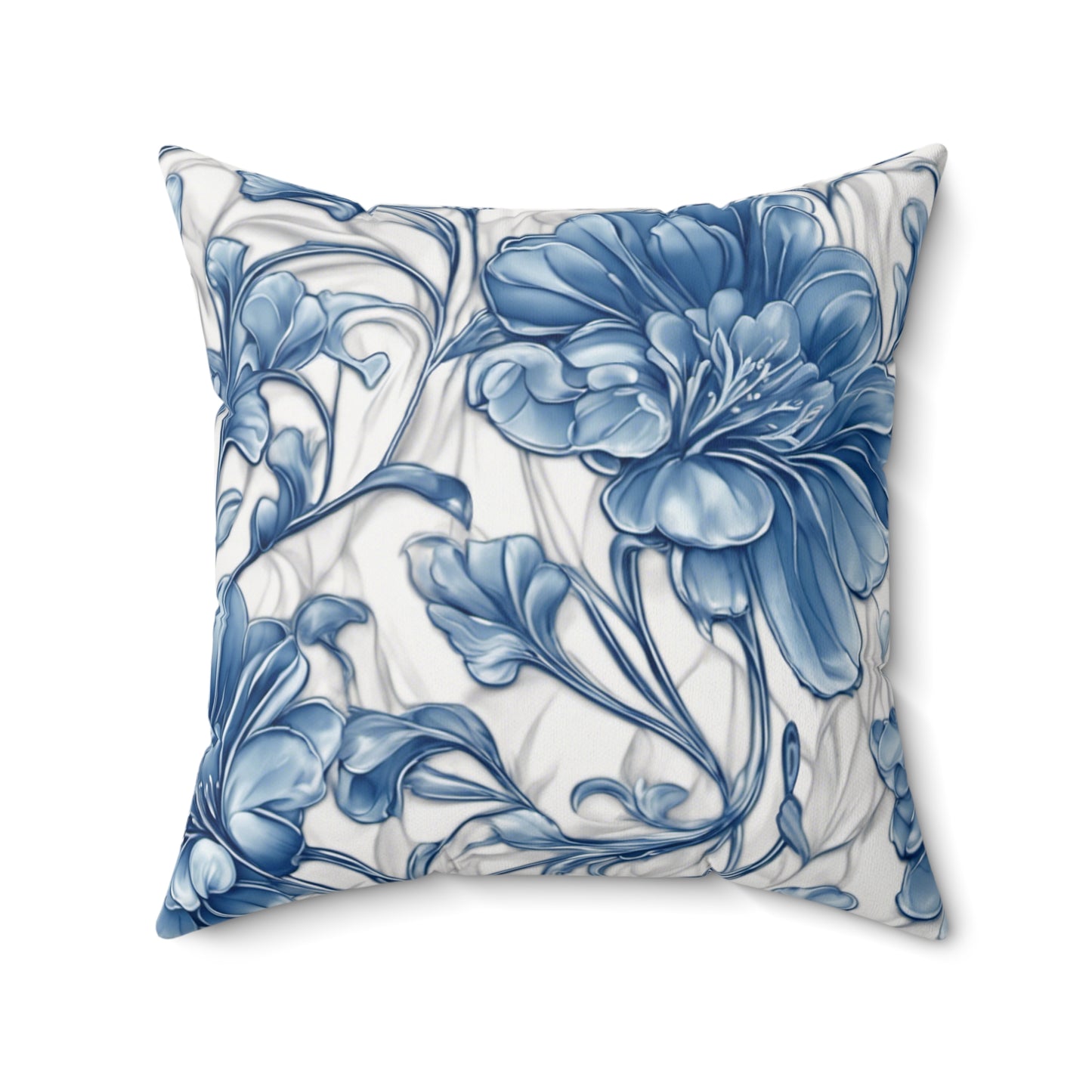 Blue & White Flowers Polyester Square Pillow