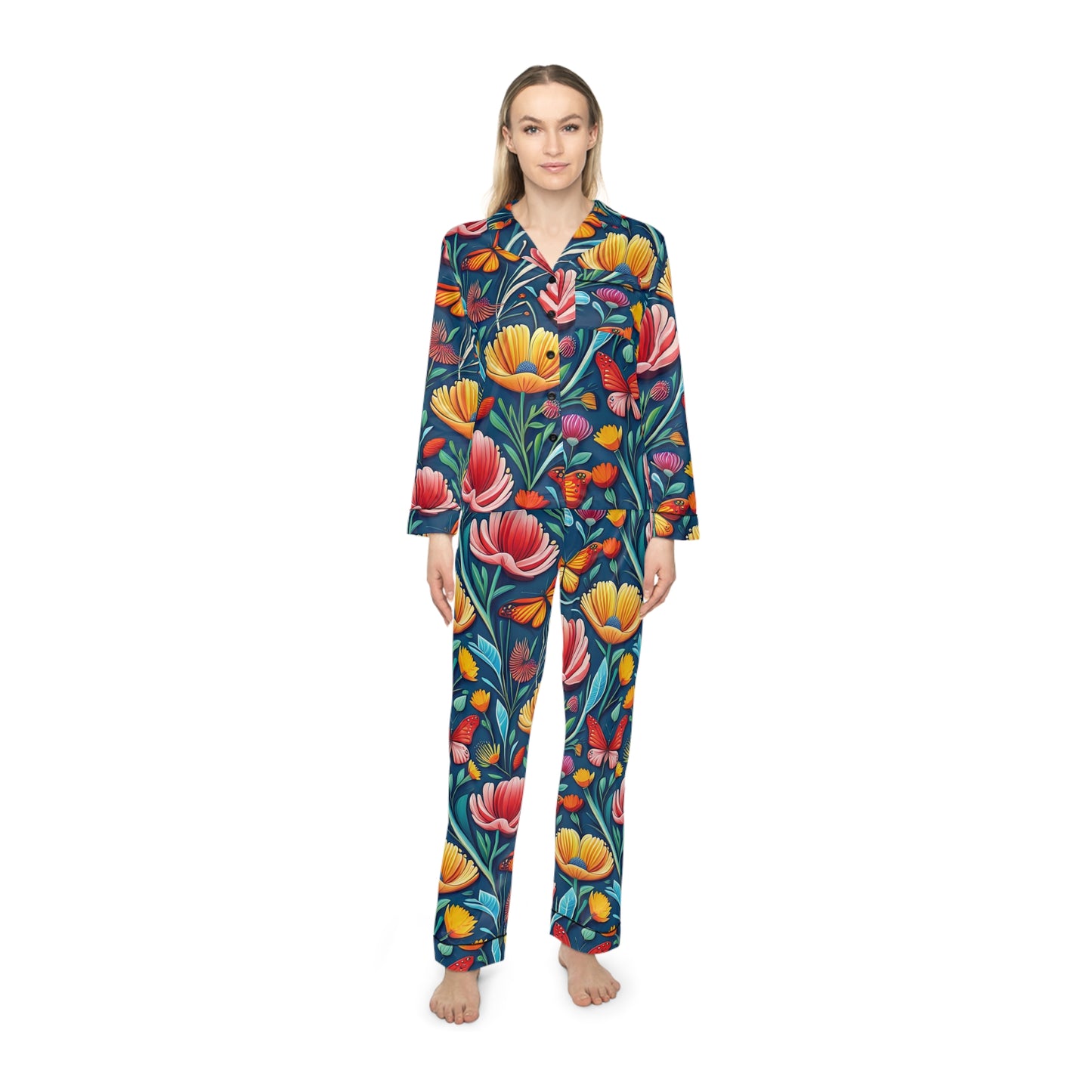 Blossoms & Butterflies Women's Satin Pajamas (AOP)