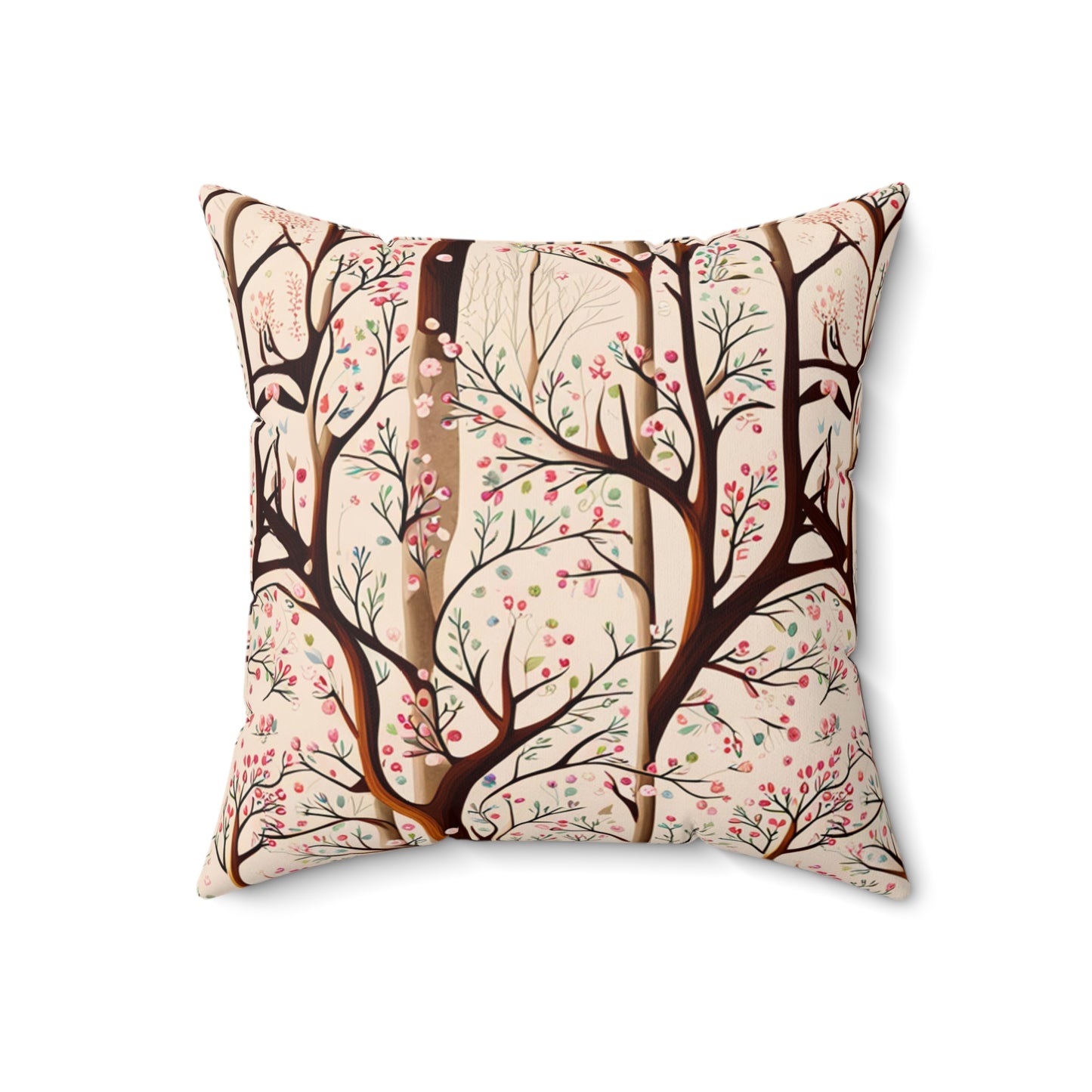 Delicate Blossom Trees Polyester Square Pillow