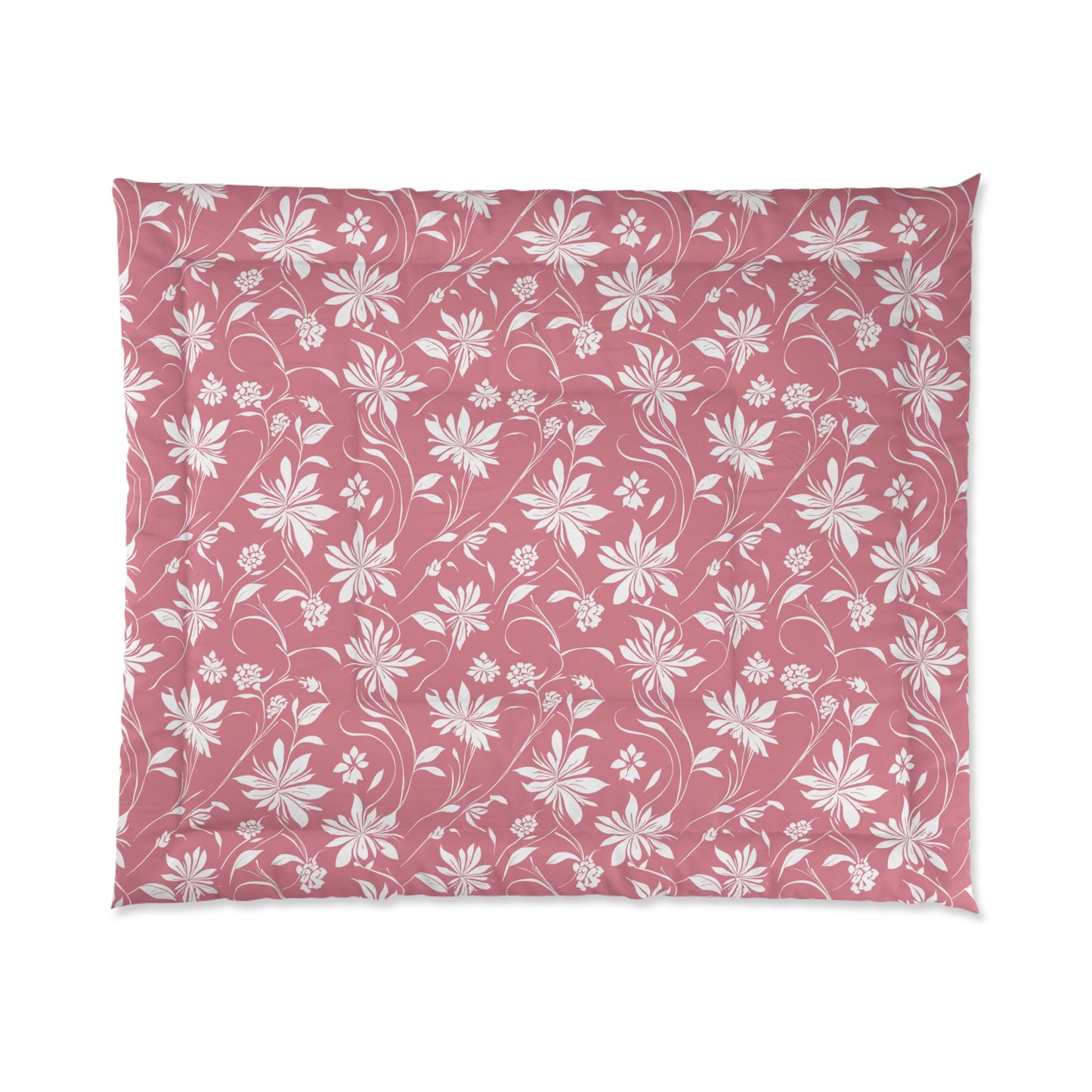 Simple White Flower on Pink Pattern Comforter