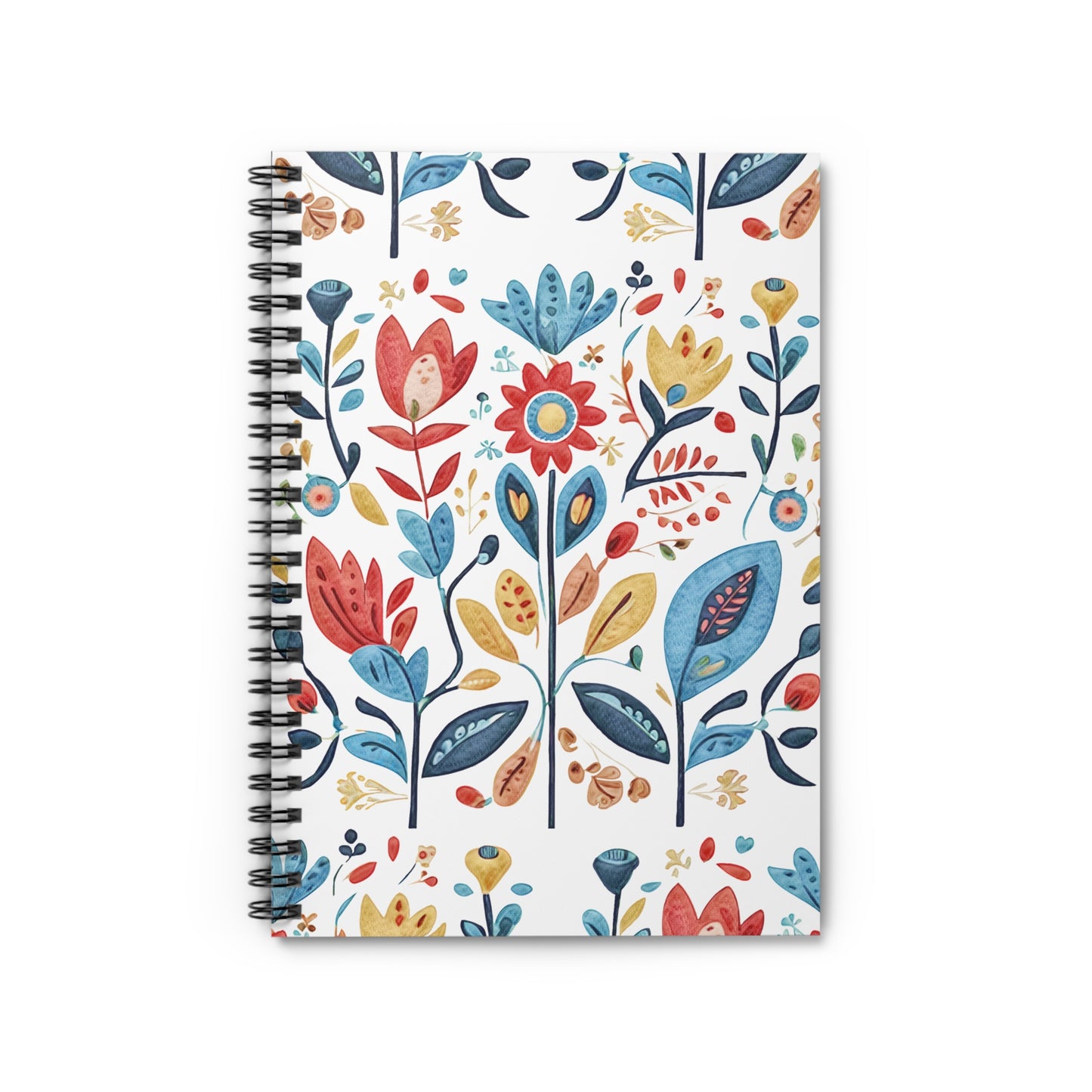 Bright and Colourful Folk Art Flowers, Spiral Notebook - Ruled Line