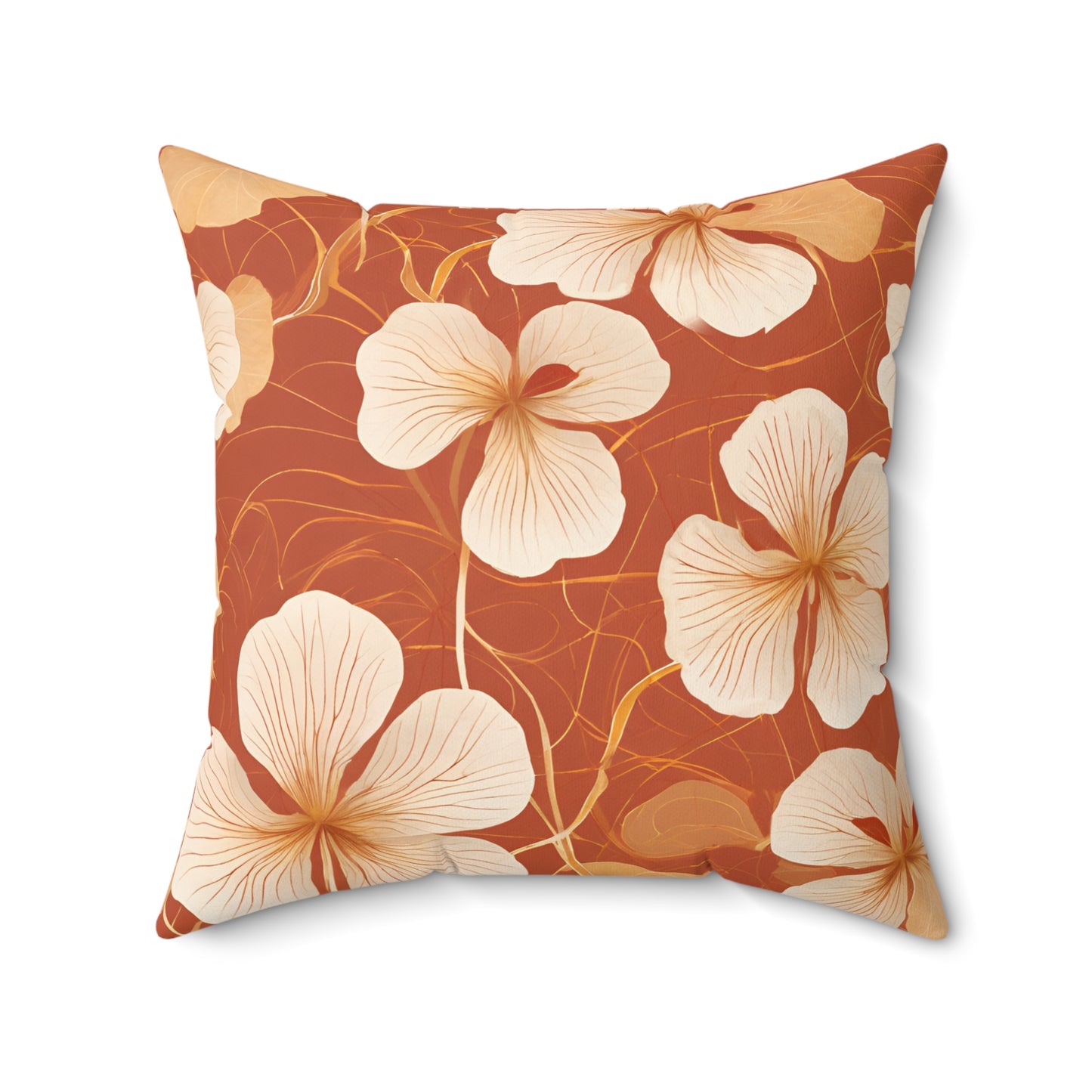 Leaves and Petals in Shades of Ochre Polyester Square Pillow