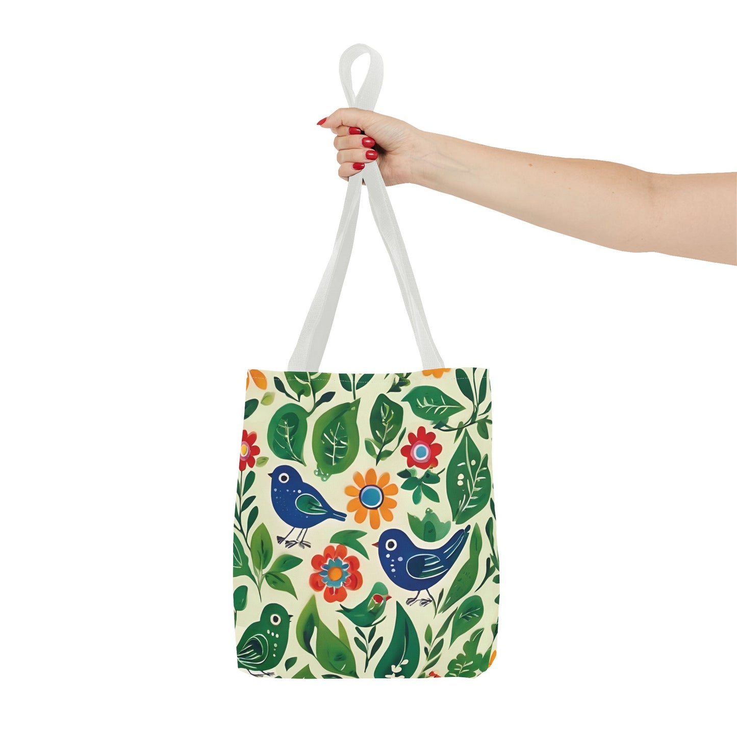 Bright Birds, Bright Green Leaves, Bright Flowers, Folk Art Tote Bag (AOP)