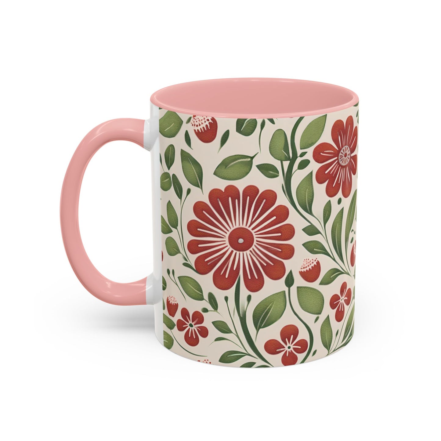 Strawberry Folk Art Flower, Coffee Mug, 11oz