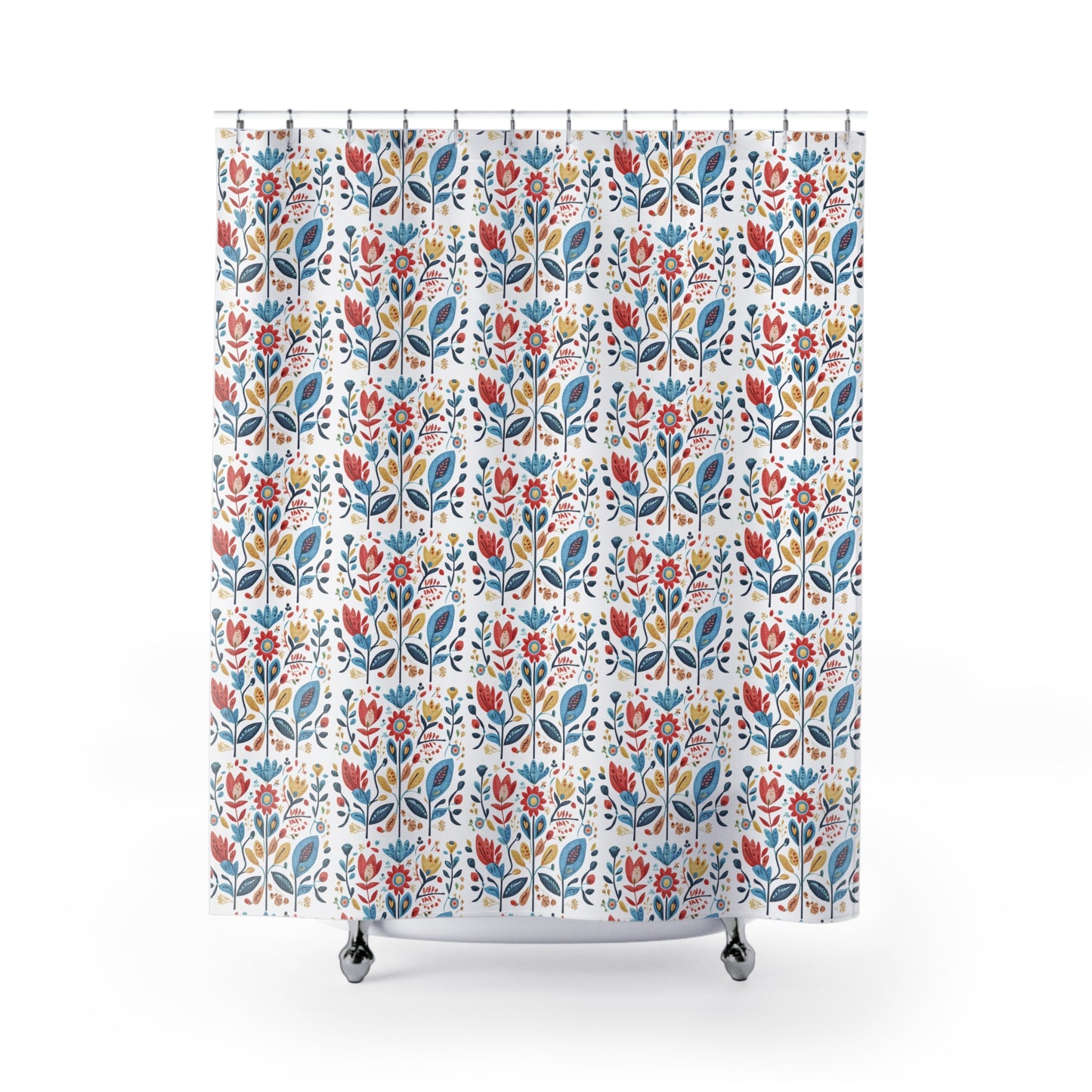 Bright and Colourful Folk Art Flowers, Shower Curtains.