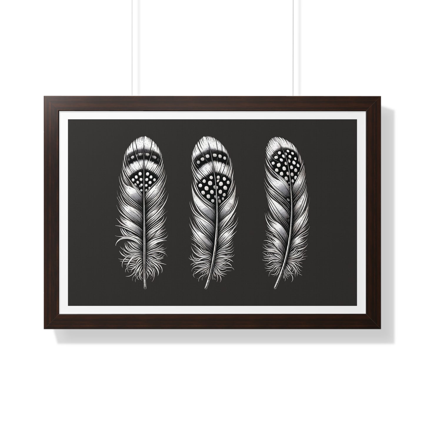 Black and White Speckled Feathers, Framed Horizontal Poster