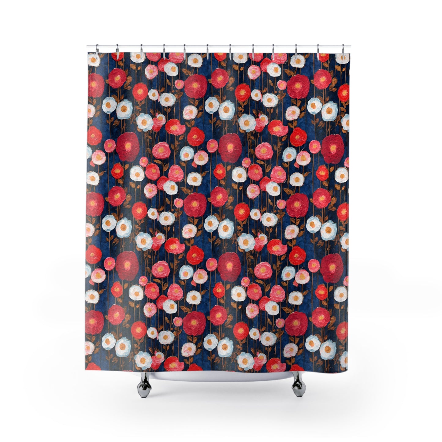 Poppy Splotches on Indigo Shower Curtains