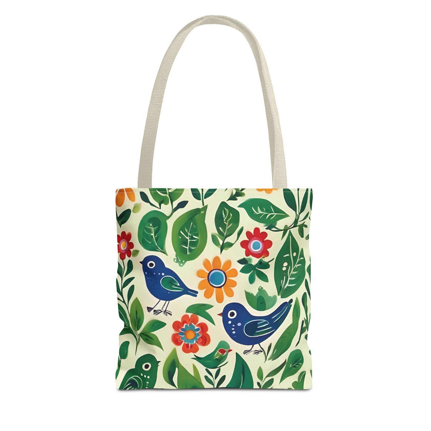 Bright Birds, Bright Green Leaves, Bright Flowers, Folk Art Tote Bag (AOP)