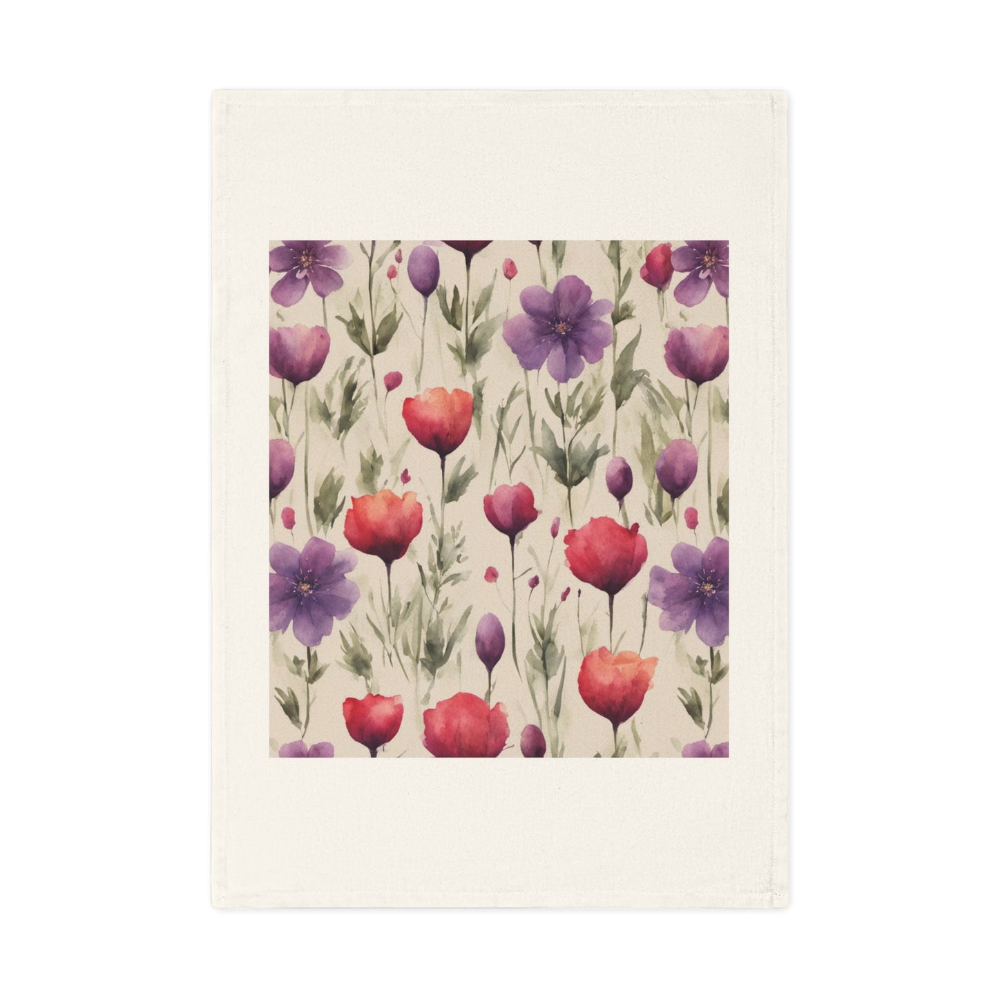 Poppies and Plum Flowers Cotton Tea Towel