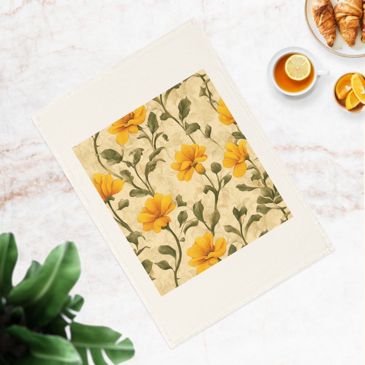 Gold Flowers Cotton Tea Towel