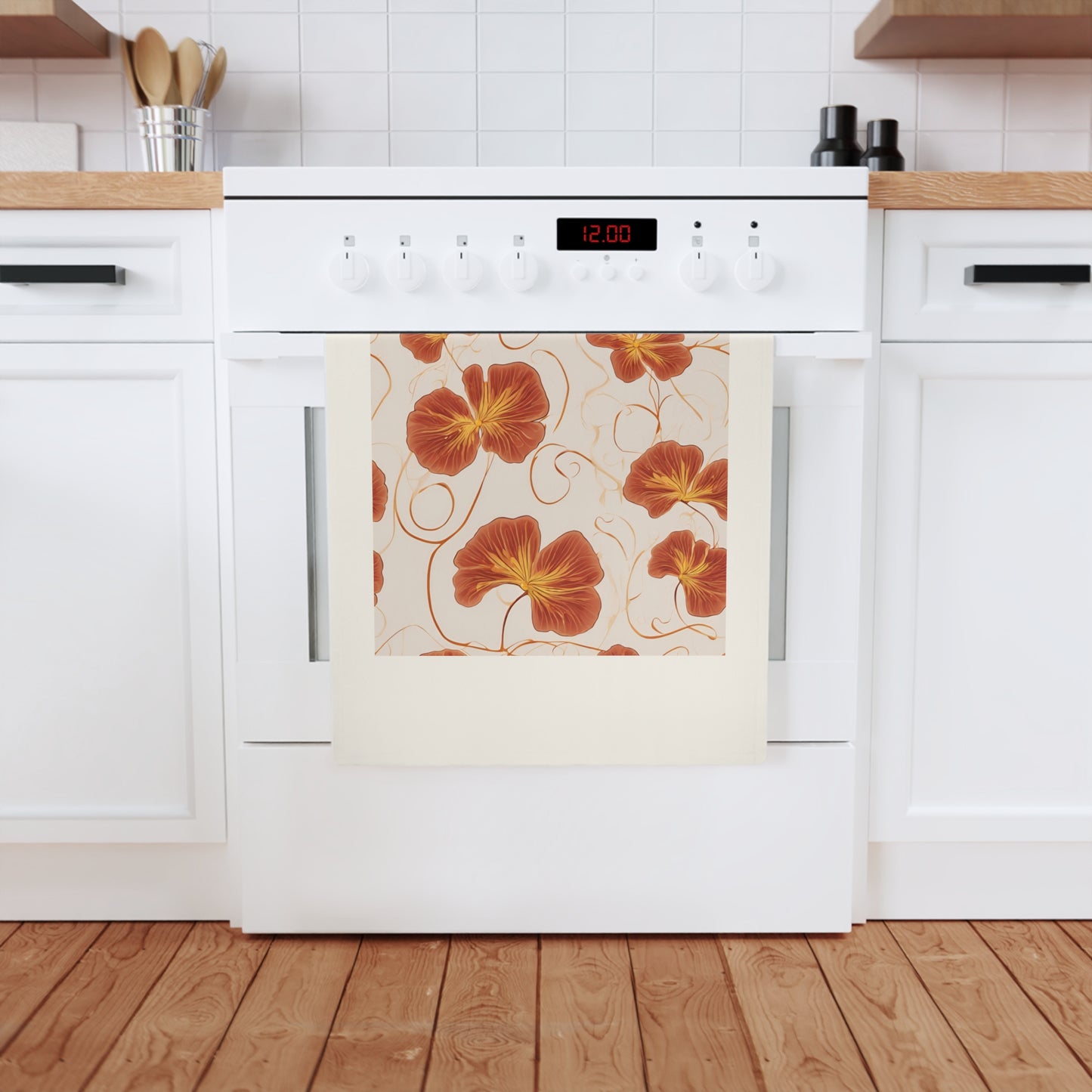 Orange Nasturtium Petals Cotton Tea Towel