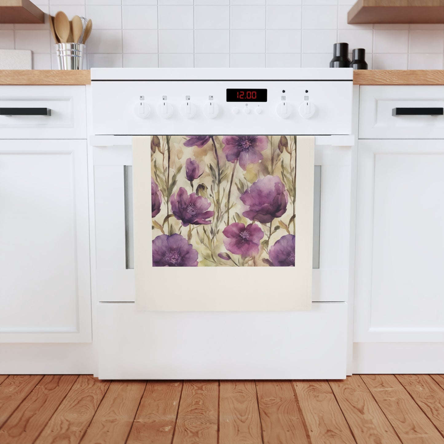 Plum Wildflowers Cotton Tea Towel