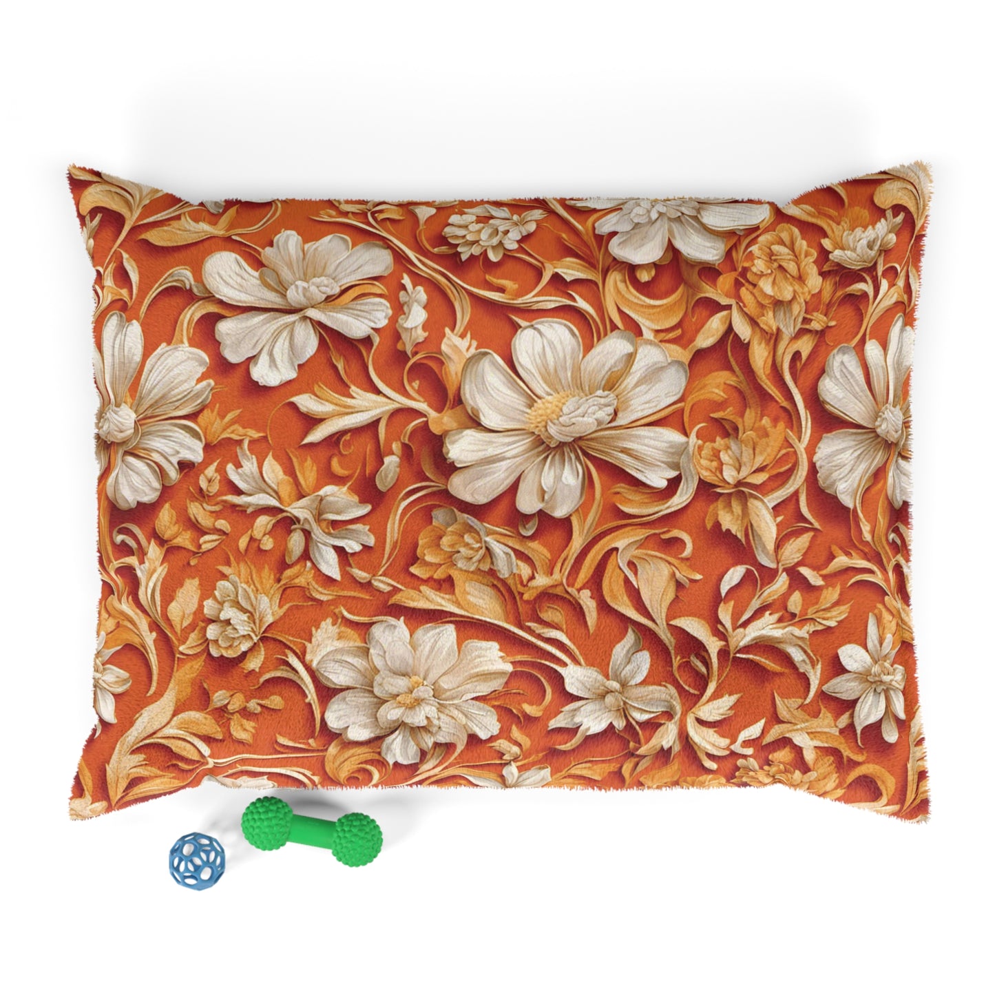 White Flowers on Apricot Pet Bed