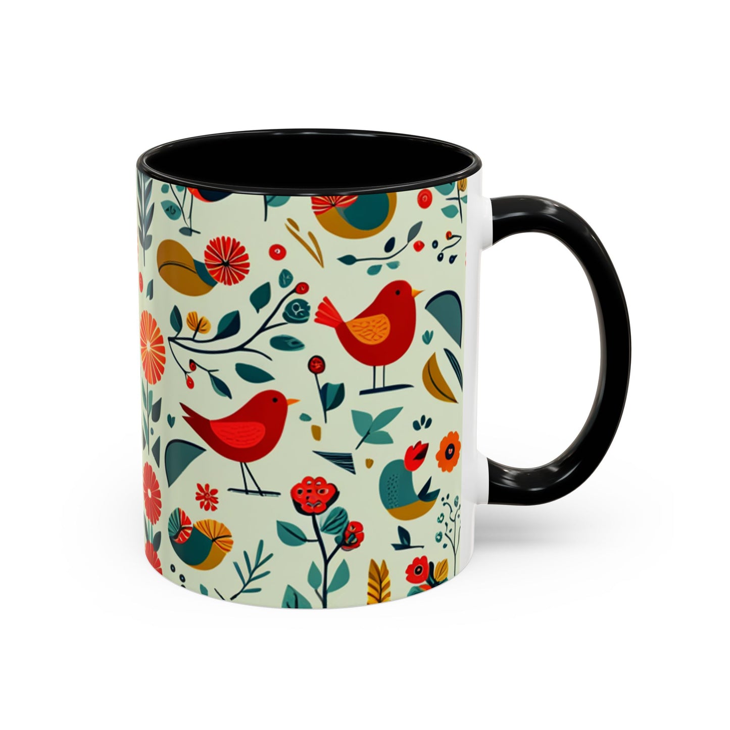 Folk Art Birds and Flowers Coffee Mug, 11oz