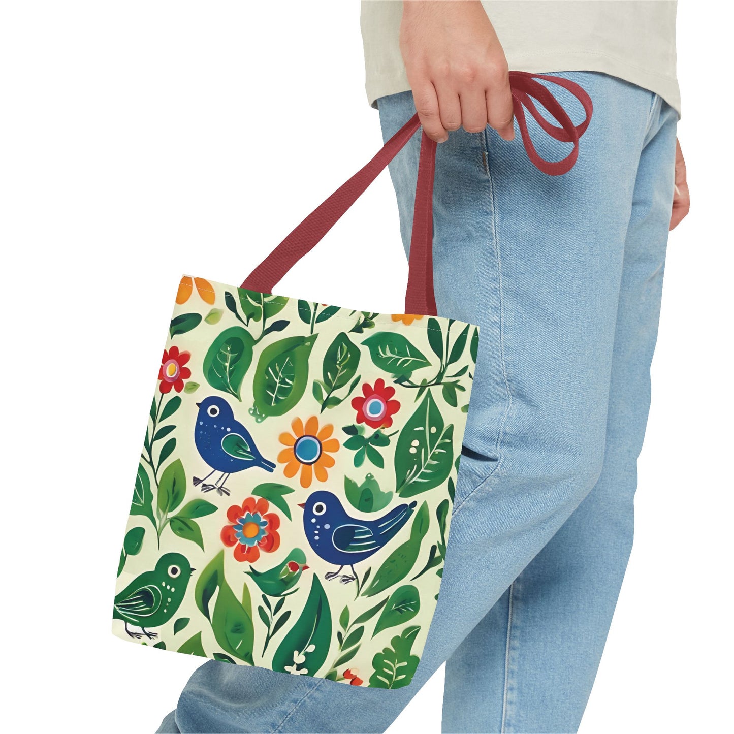 Bright Birds, Bright Green Leaves, Bright Flowers, Folk Art Tote Bag (AOP)