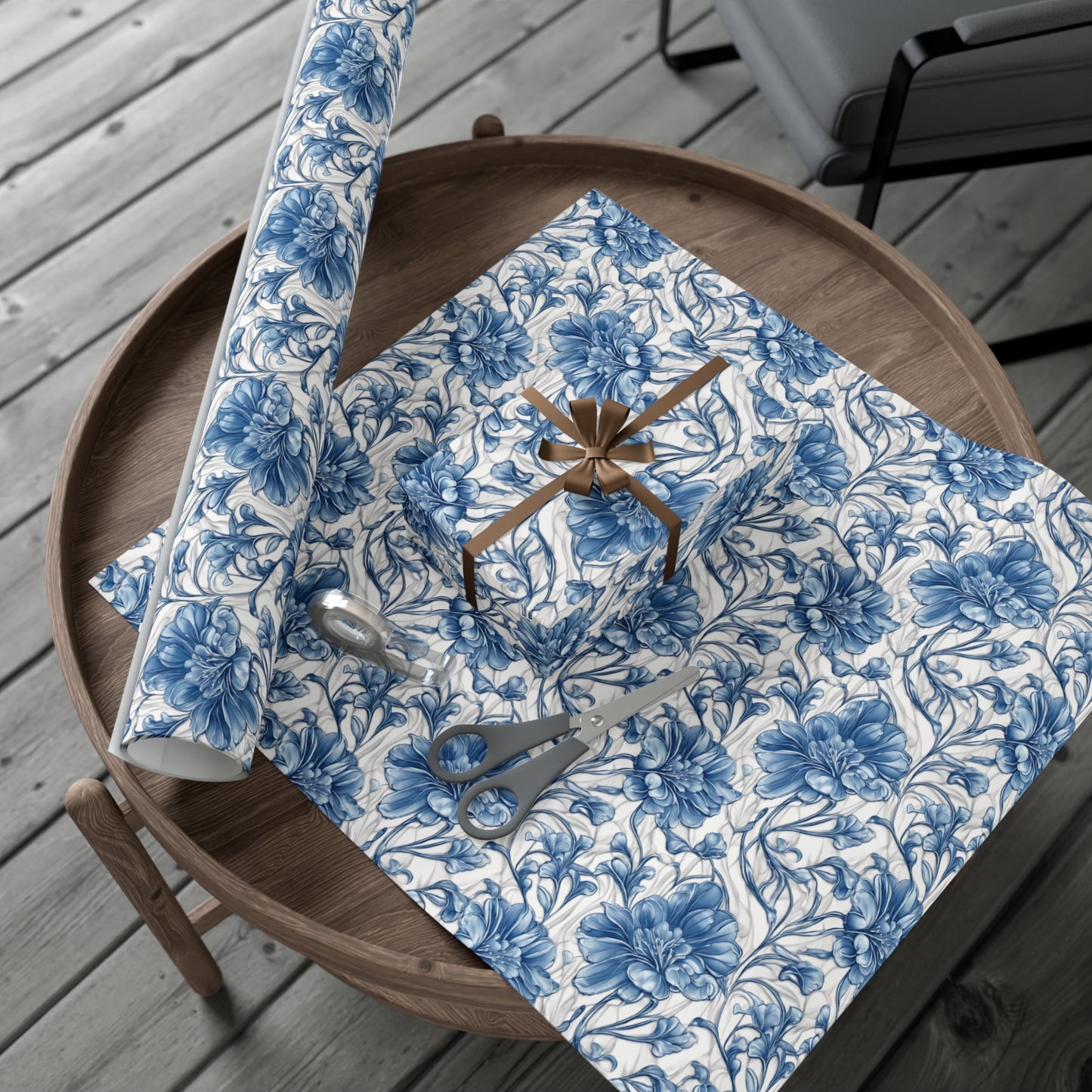 Blue & White Flowers Gift Wrap Papers