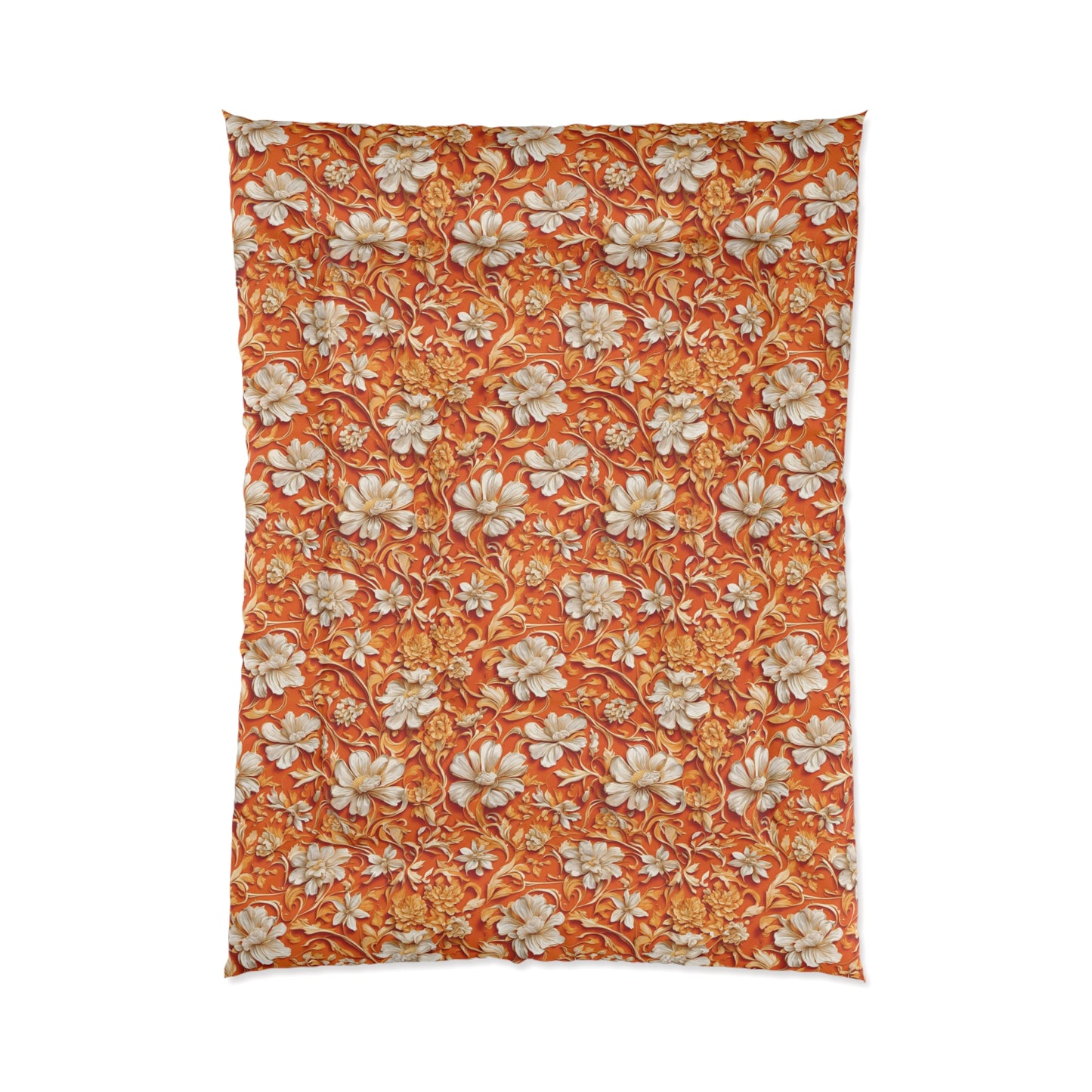 White Flowers on Apricot Comforter