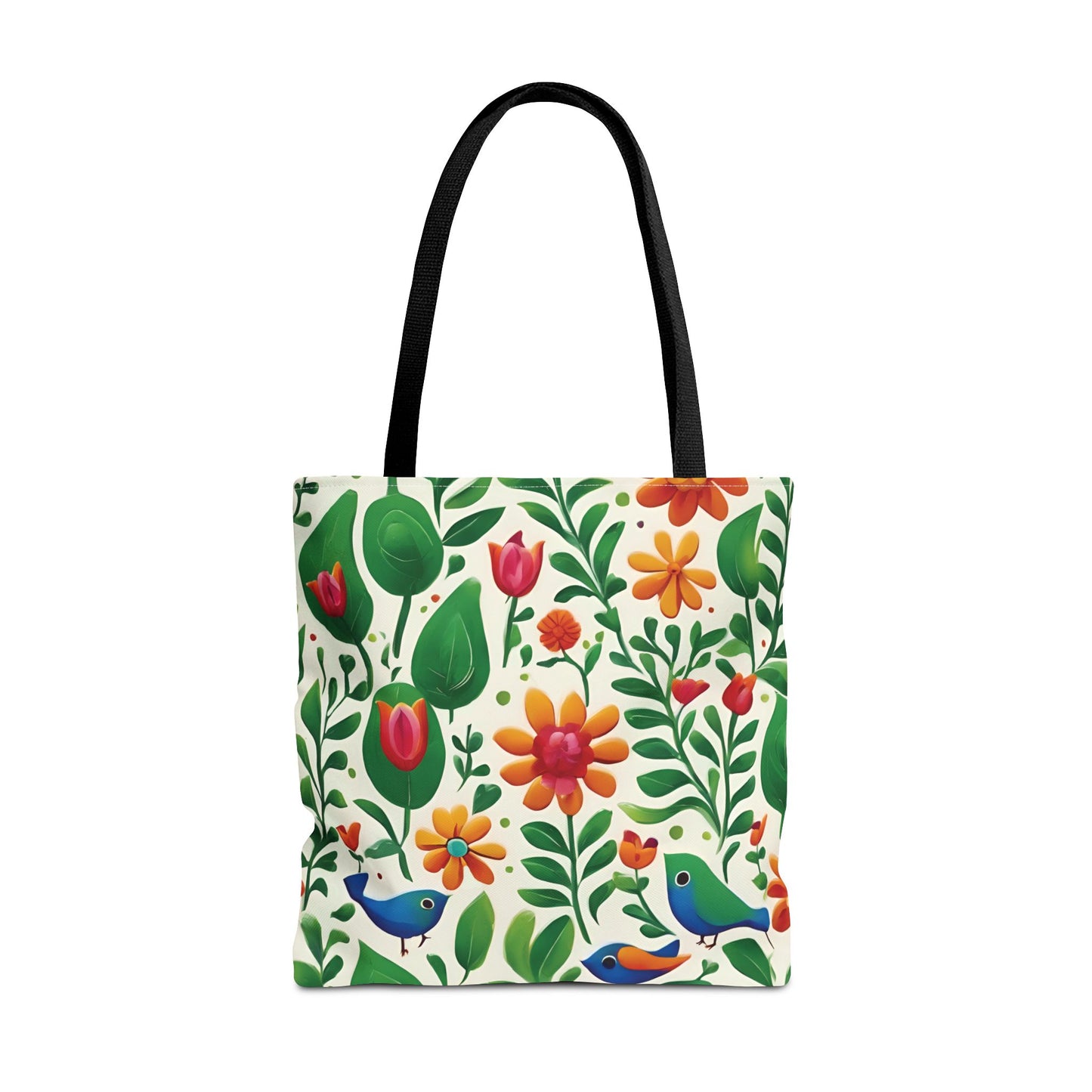 Bright Garden Birds, Leaves and Flowers Tote Bag (AOP)