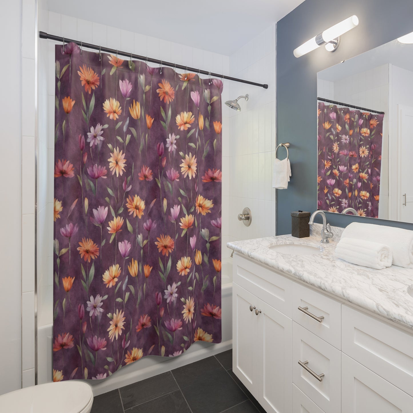 Wild Flowers on Plum Shower Curtains