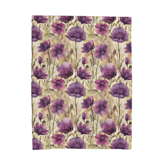 Plum Wildflowers Velveteen Plush Blanket