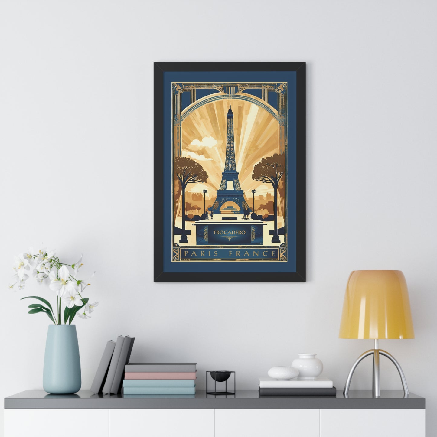 Trocadéro, Paris, France, Travel Poster, Art-Deco, Framed Vertical Poster