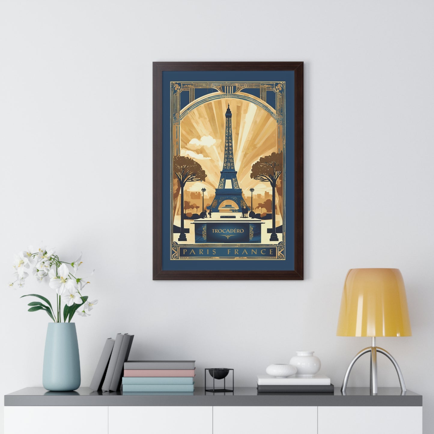 Trocadéro, Paris, France, Travel Poster, Art-Deco, Framed Vertical Poster