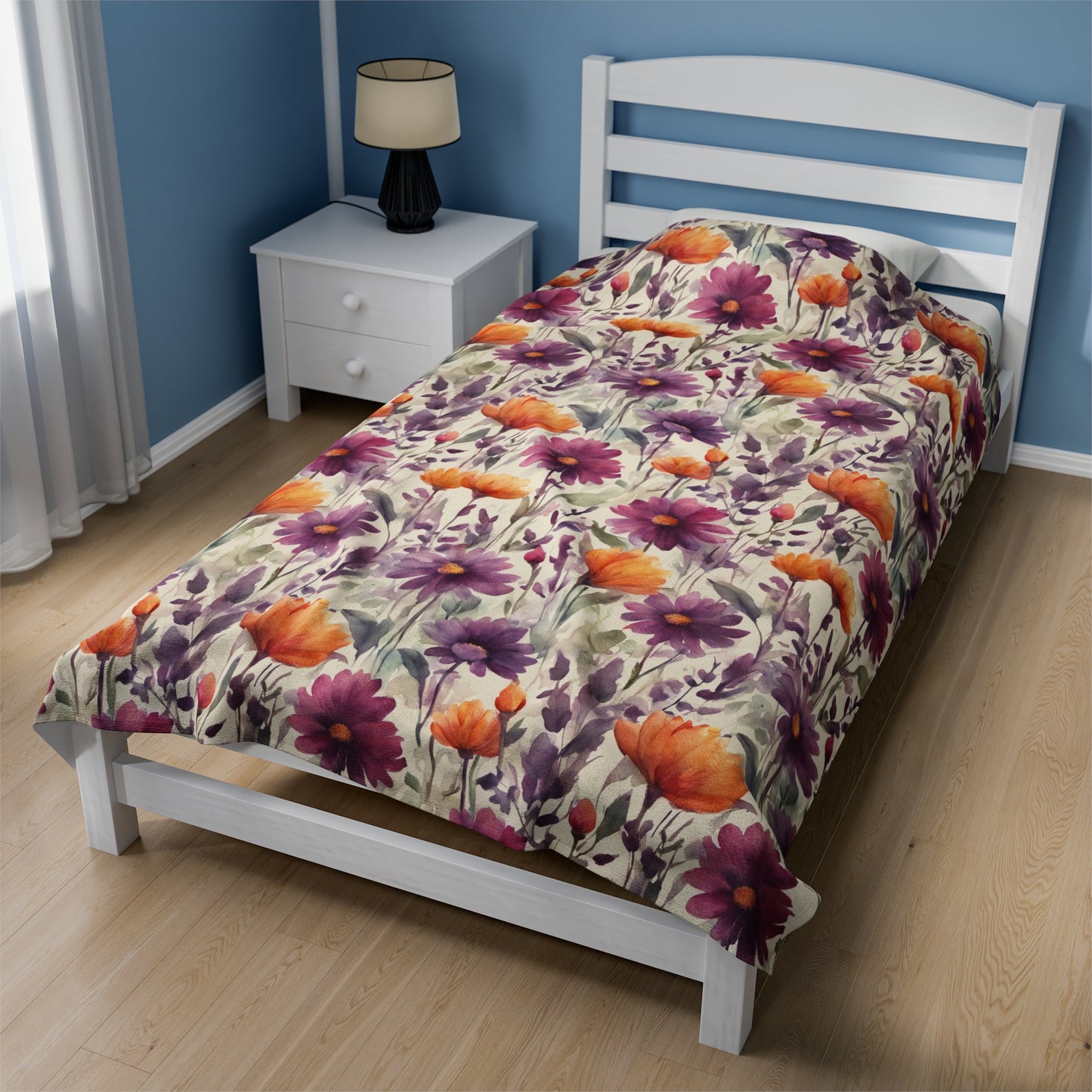 Plum and Apricot Wildflowers Velveteen Plush Blanket