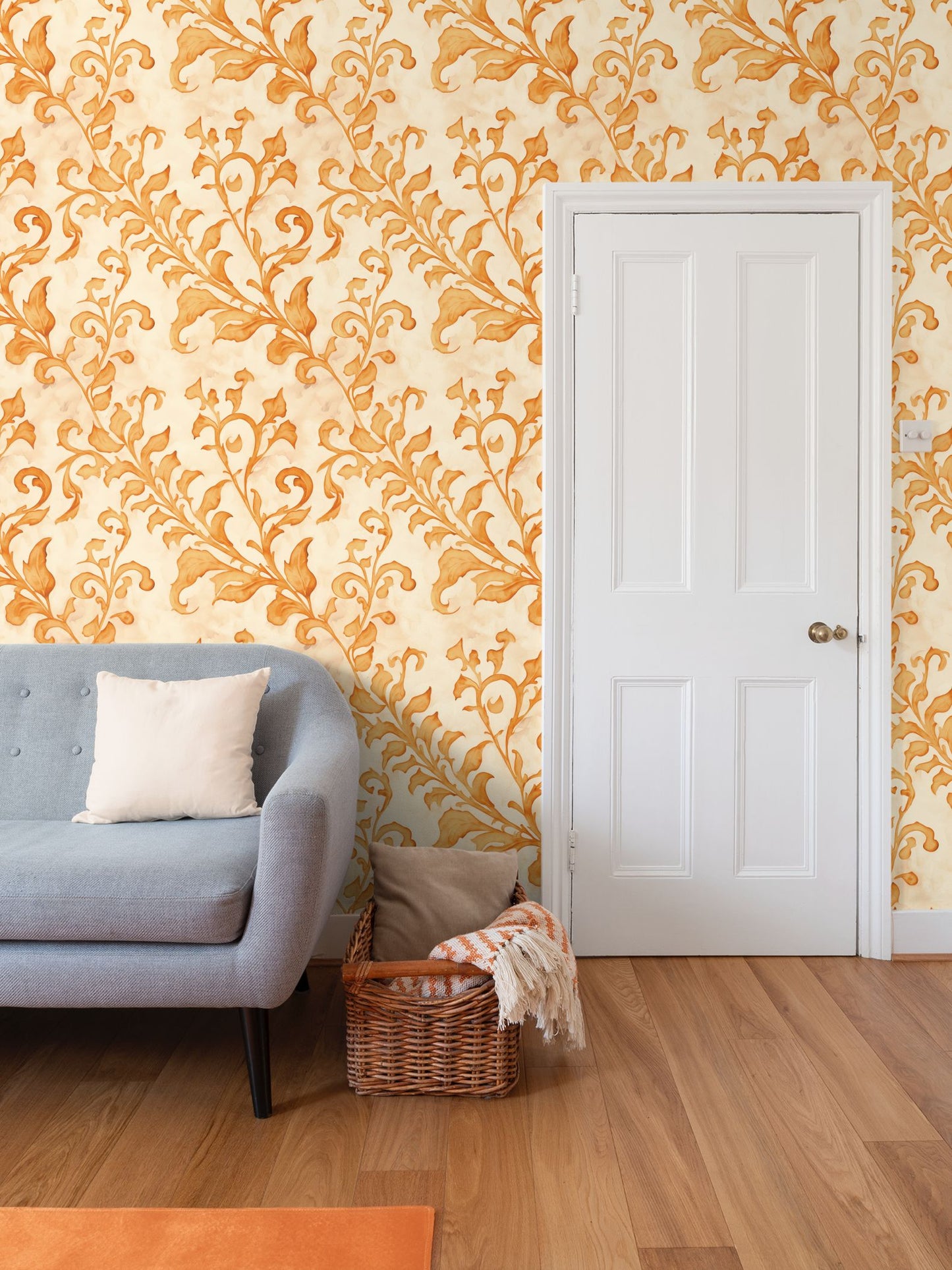 Climbing Vine in Pumpkin, Bespoke Wallpaper, Limited Edition