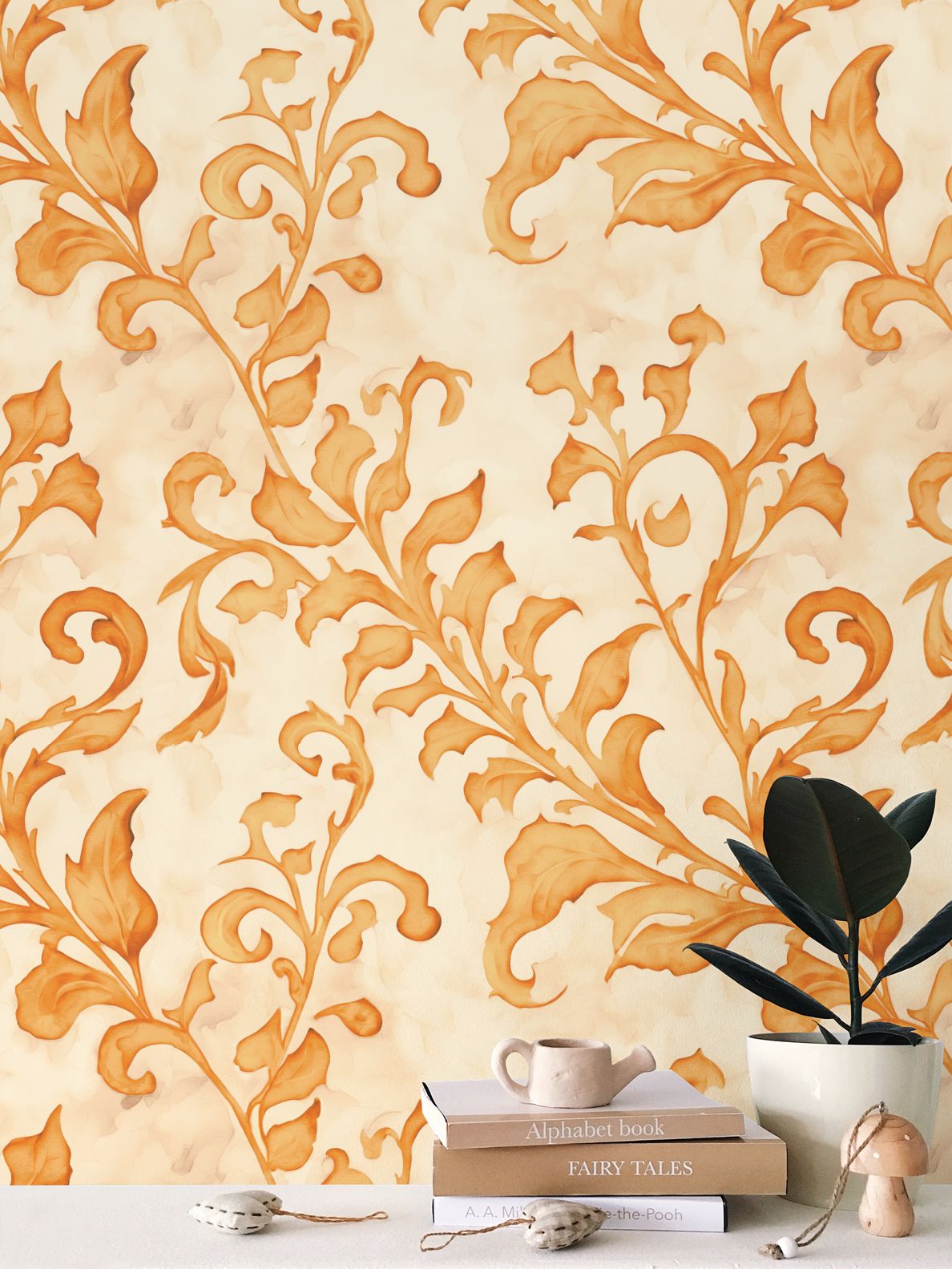 Climbing Vine in Pumpkin, Bespoke Wallpaper, Limited Edition