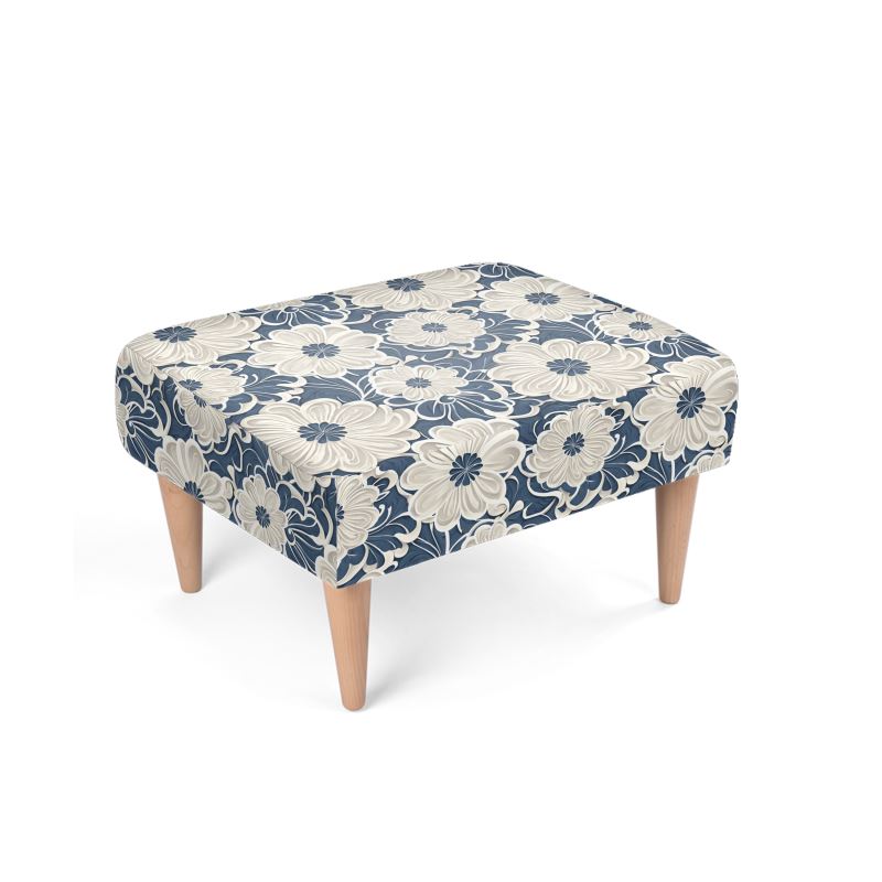 Footstool, "Sea Foam Flowers"