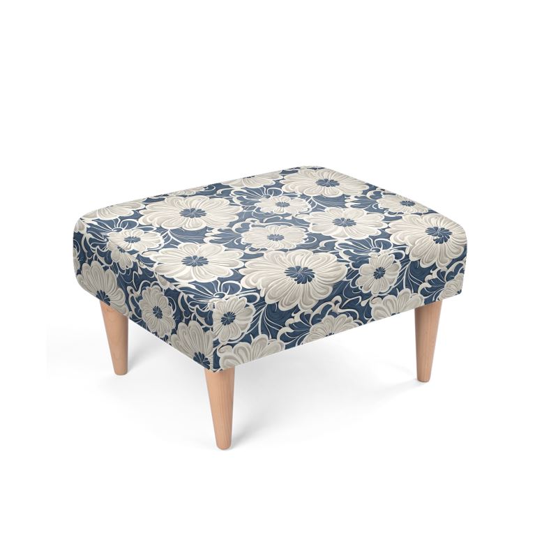 Footstool, "Sea Foam Flowers"