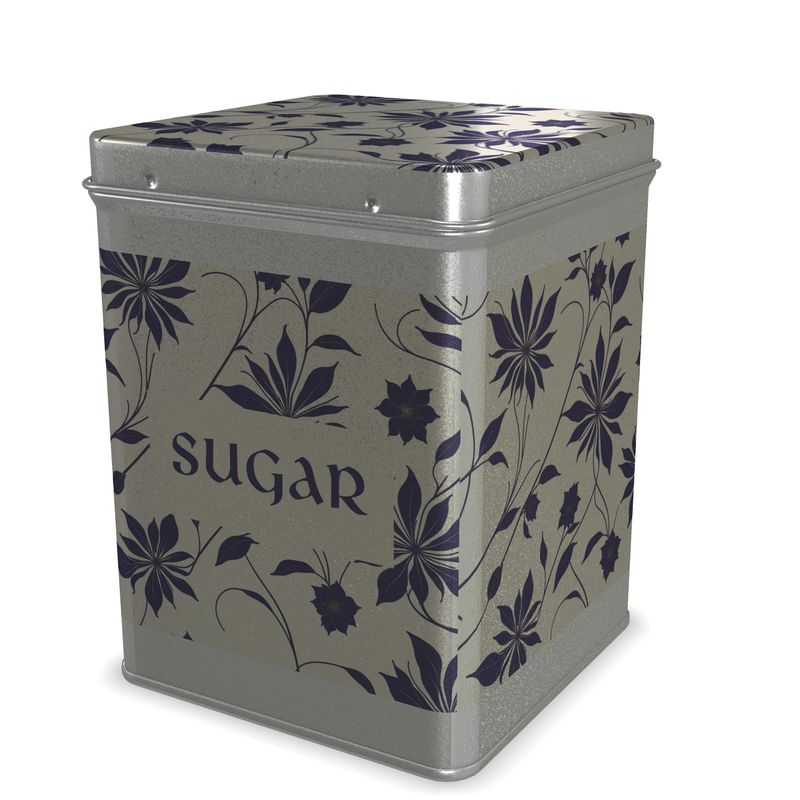 Tea-Caddy Tin, Simple Pattern in Indigo, Beautiful Kitchen