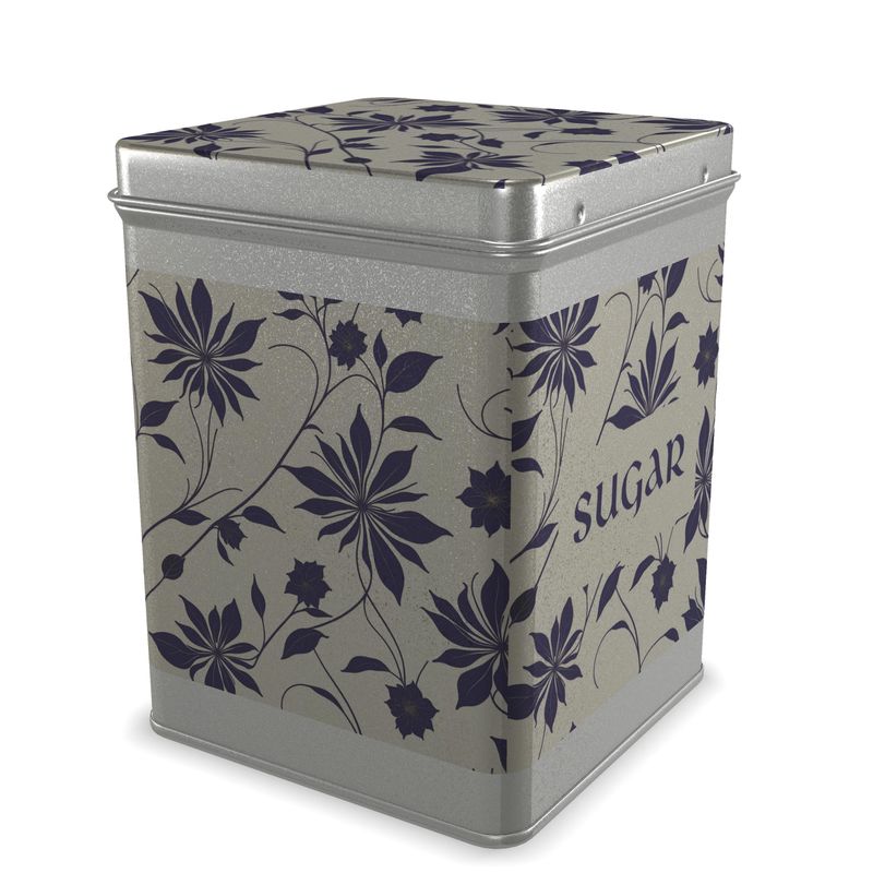 Tea-Caddy Tin, Simple Pattern in Indigo, Beautiful Kitchen