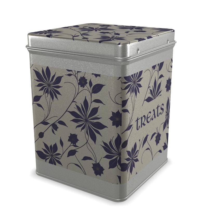 Treats-Caddy Tin, Simple Pattern in Indigo, Beautiful Kitchen