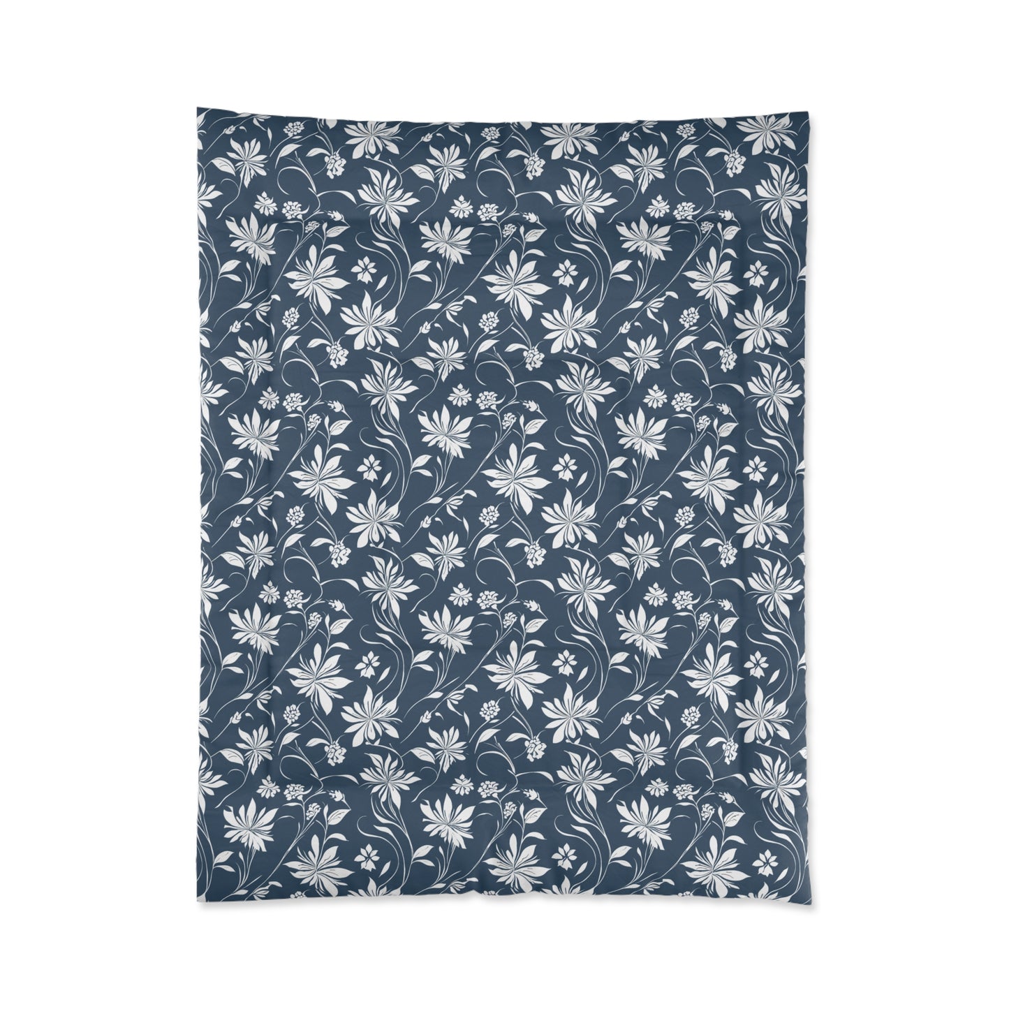 Simple White Flower on Indigo Pattern Comforter