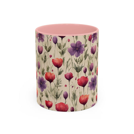 Poppies and Plum Flowers Coffee Mug, 11oz