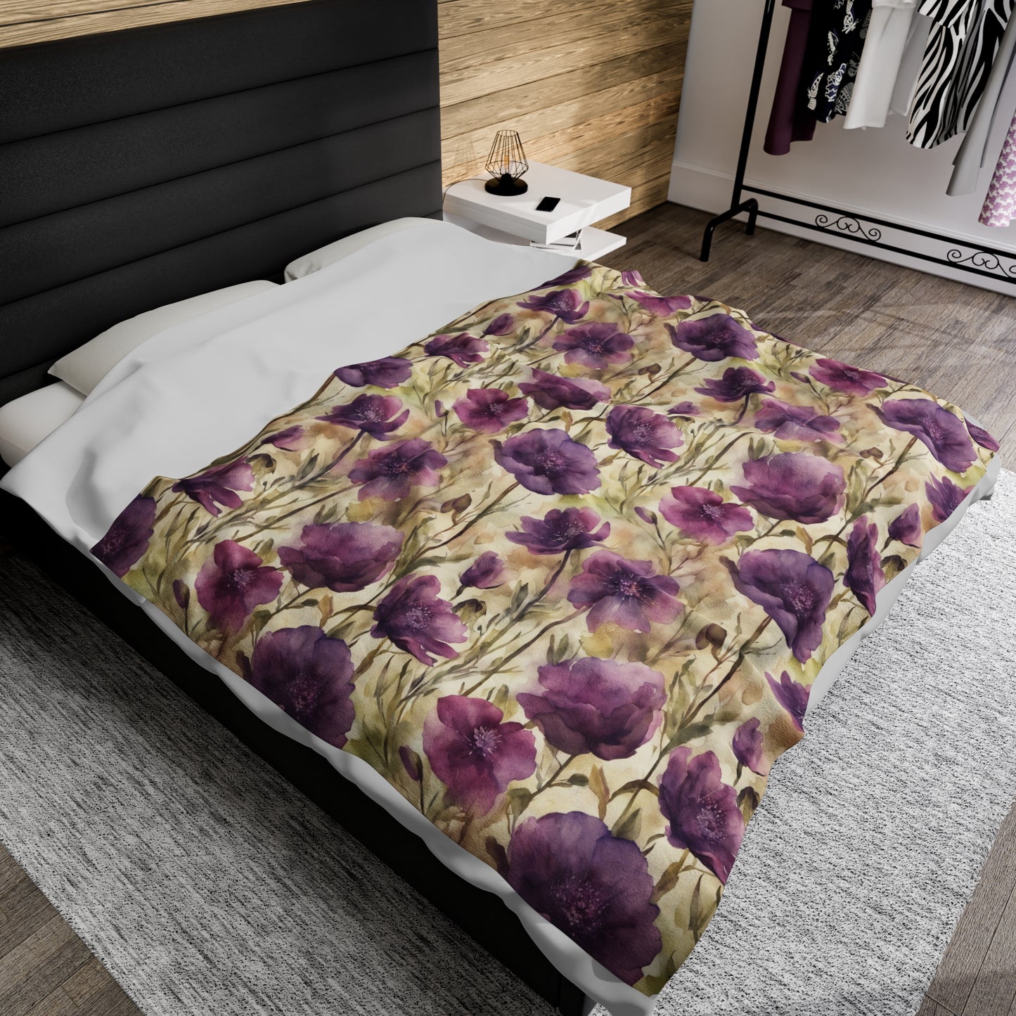 Plum Wildflowers Velveteen Plush Blanket