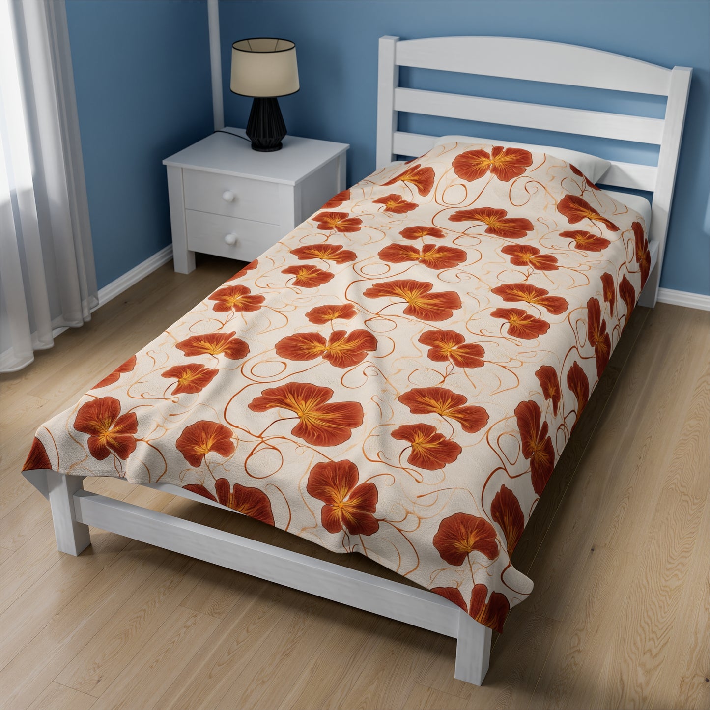 Orange Nasturtium Petals Velveteen Plush Blanket