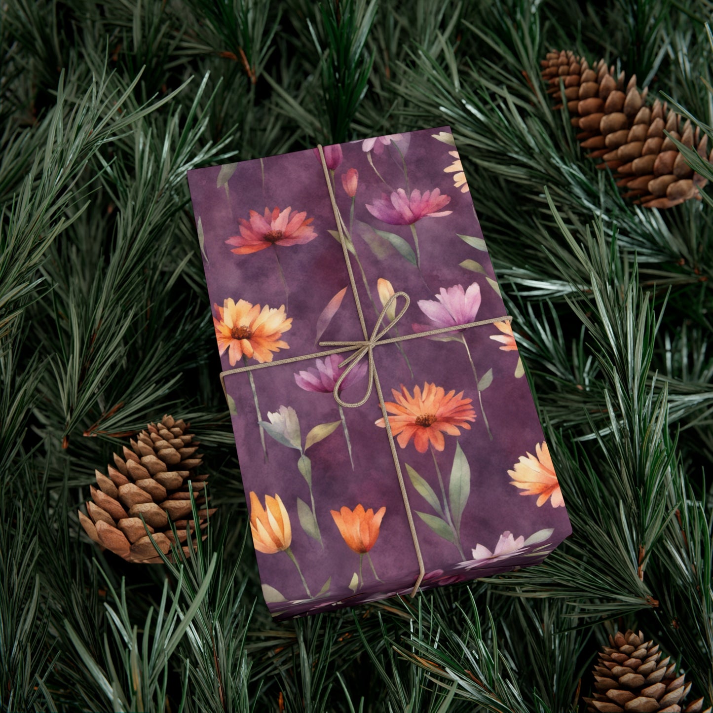 Wild Flowers on Plum Gift Wrap Papers