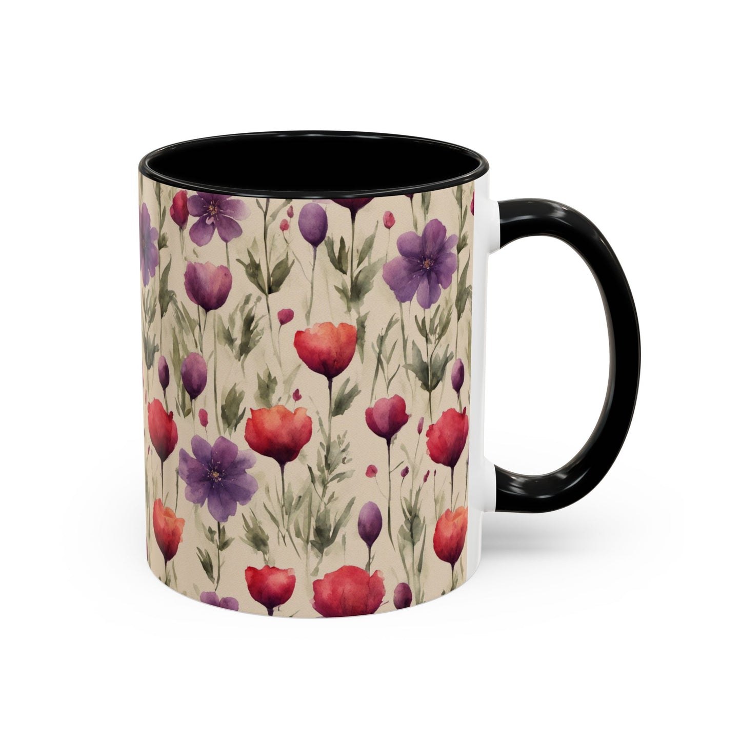 Poppies and Plum Flowers Coffee Mug, 11oz