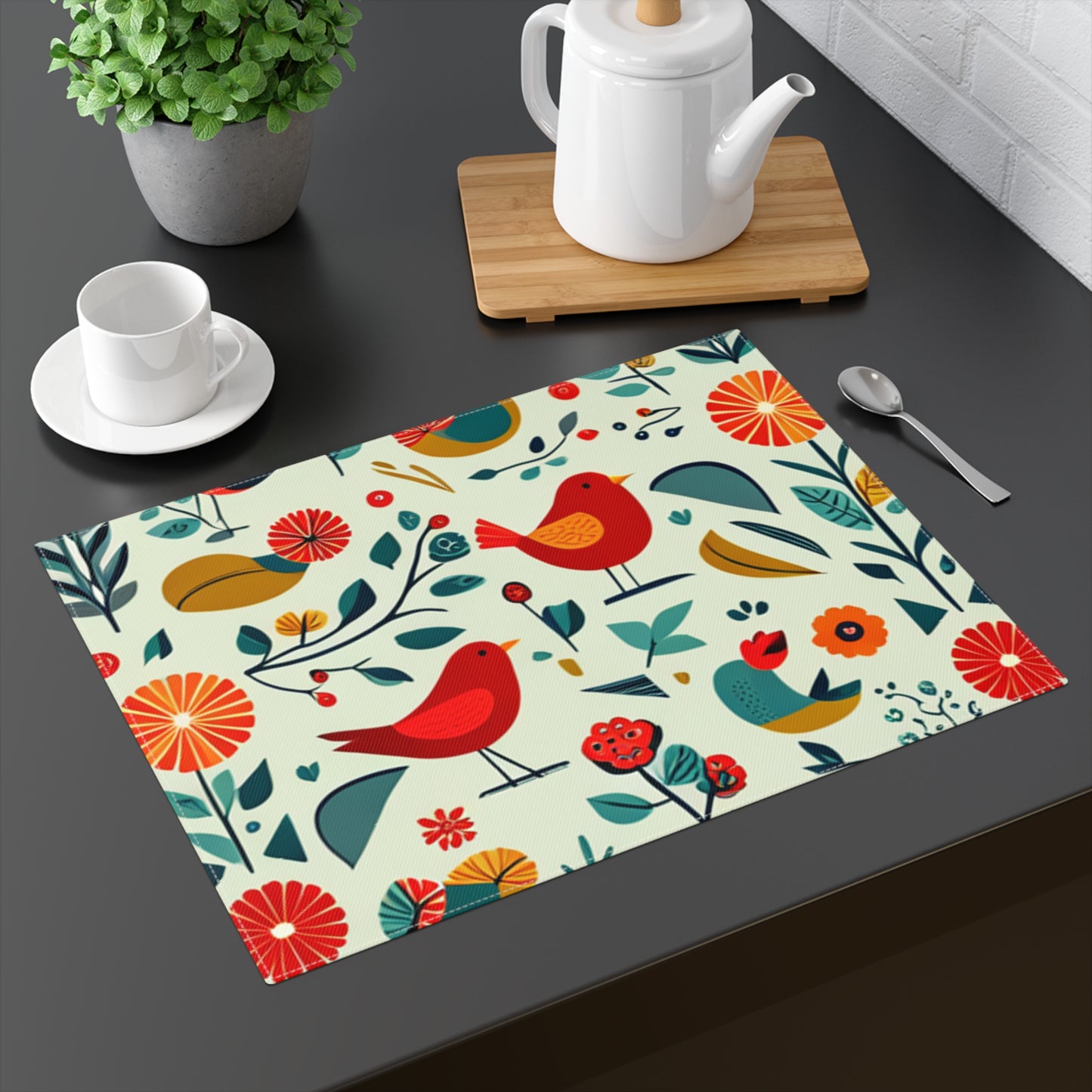 Folk Art Birds and Flowers Placemat, 1pc