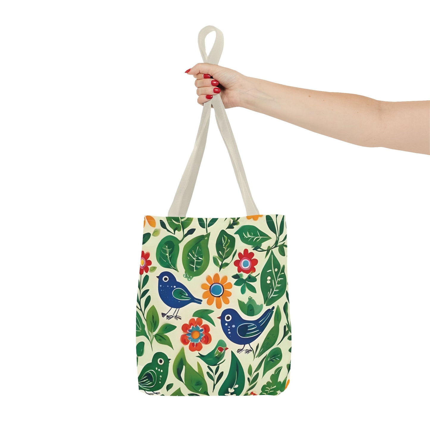 Bright Birds, Bright Green Leaves, Bright Flowers, Folk Art Tote Bag (AOP)