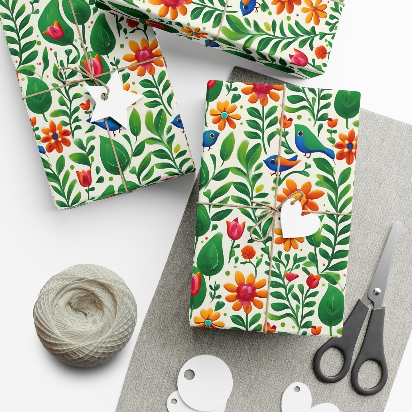 Bright Garden Birds, Leaves and Flowers Gift Wrap Papers