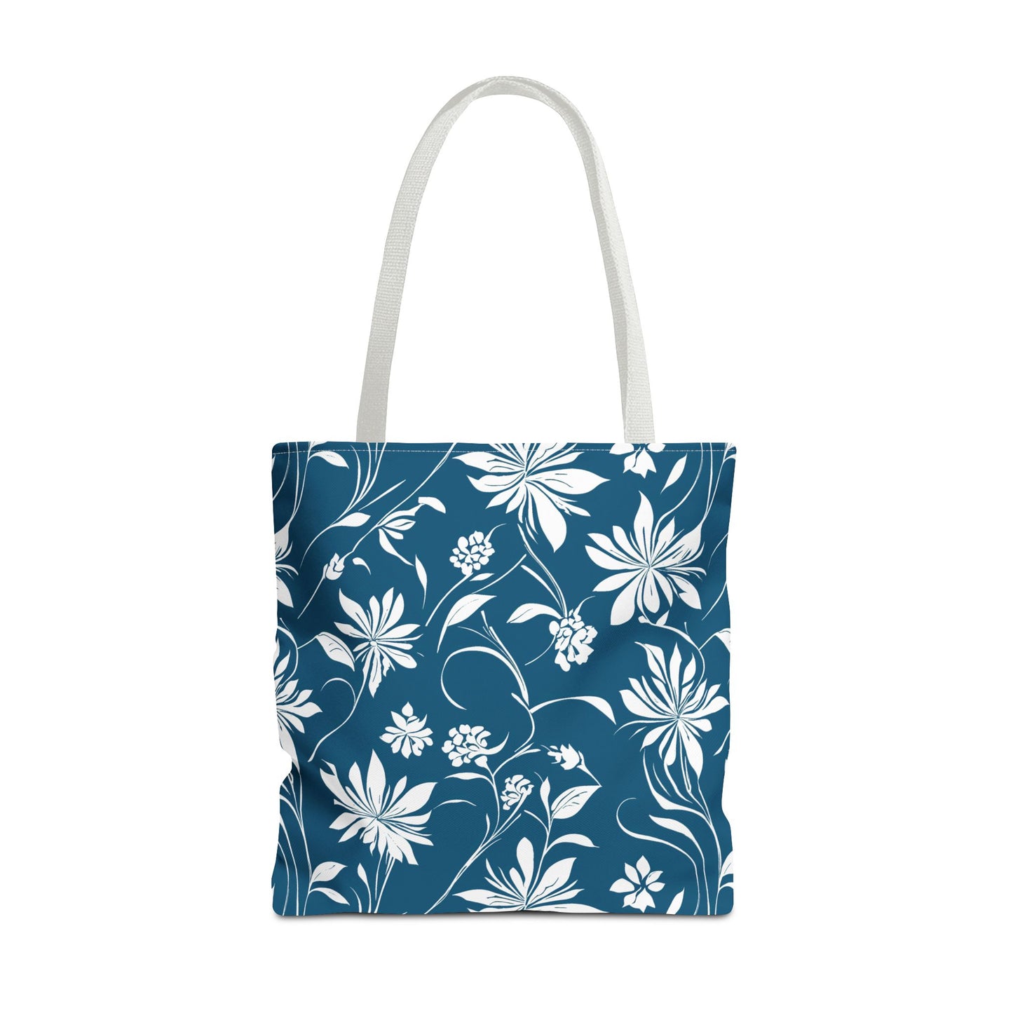 Simple White Flower on Dark Teal Pattern Tote Bag (AOP)